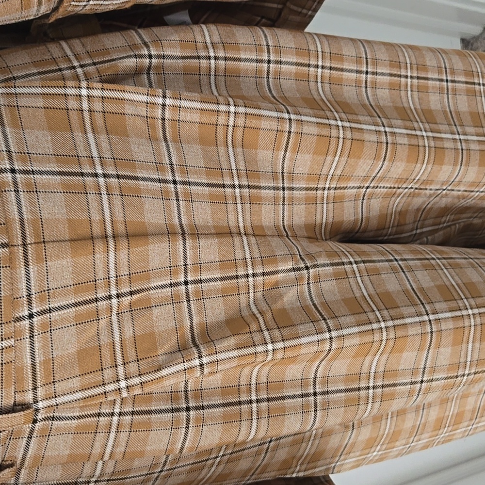 Melrose and Market Tan Plaid Houndtooth Wide Leg Pant Oversized Blazer Suit M - Picture 5 of 12